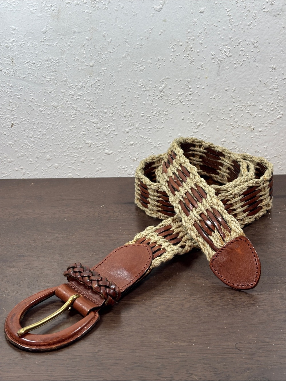 Woven Leather-Accent Brown and Tan Belt - Picture 4 of 8